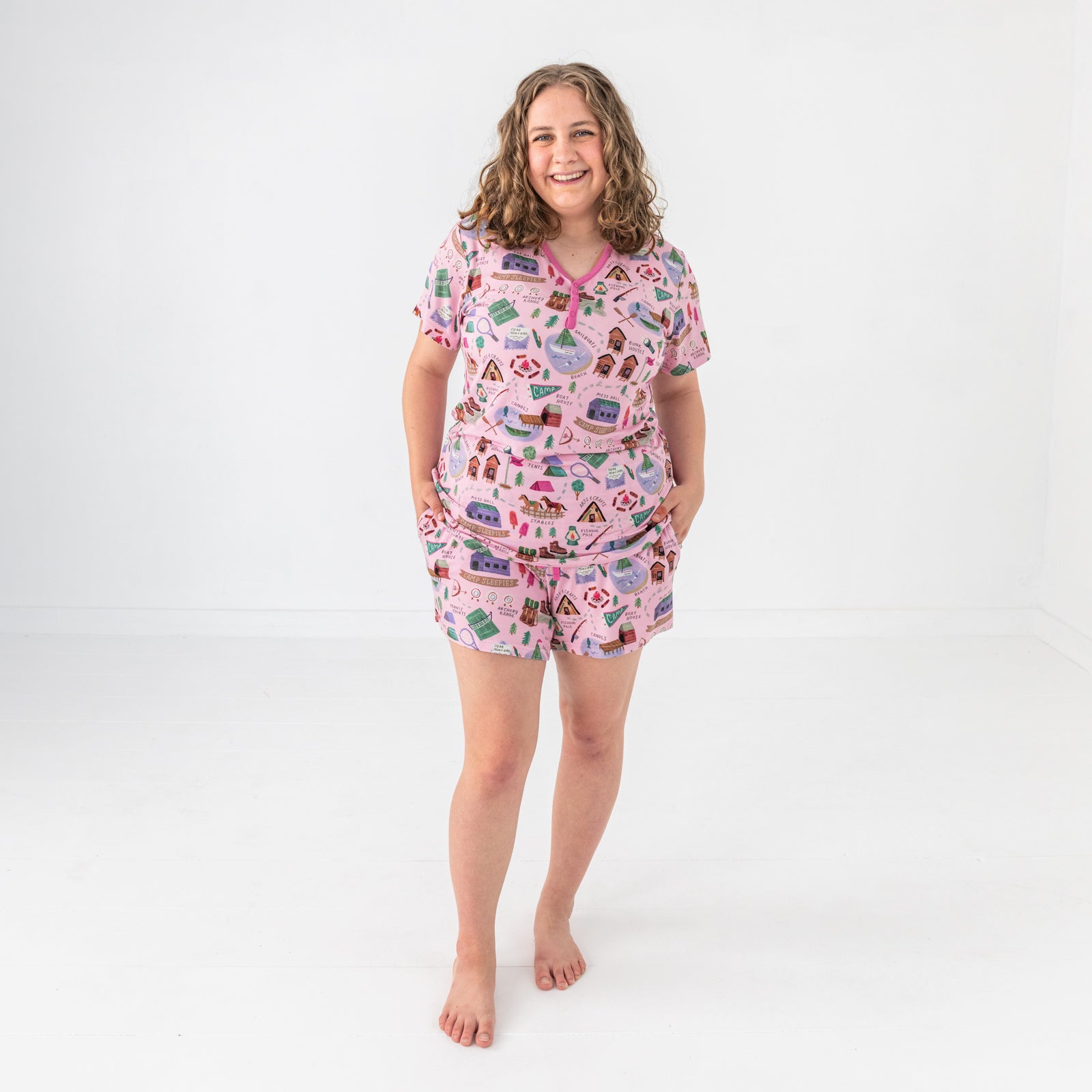 Pink Camp Sleepies Women's Short Sleeve Pajama Top