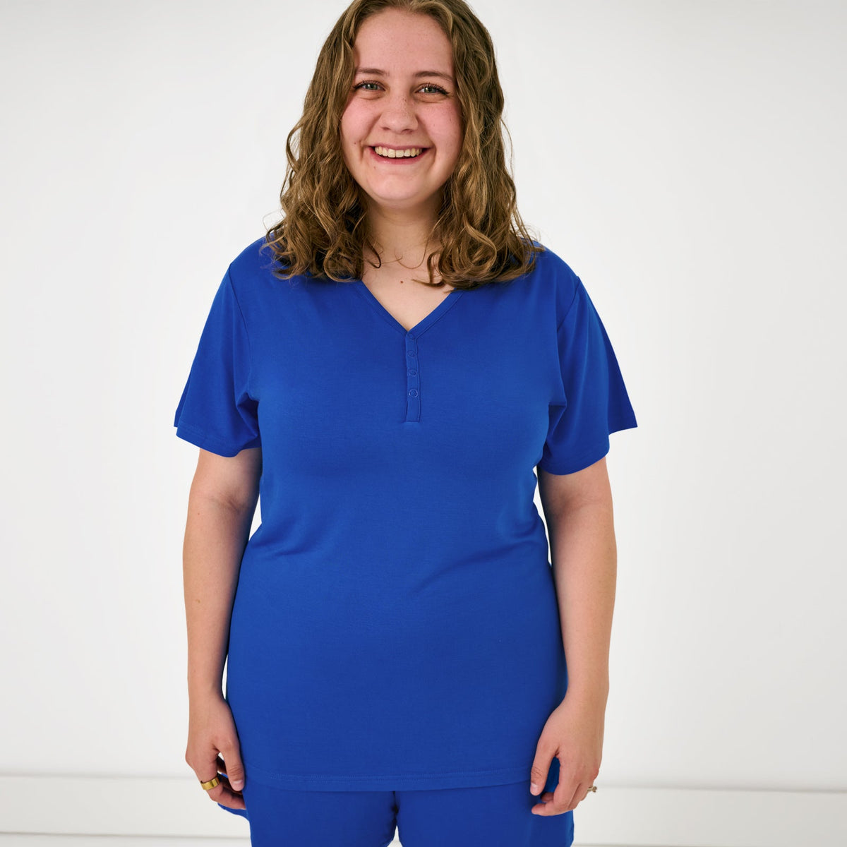 Electric Blue Women's Short Sleeve Pajama Top