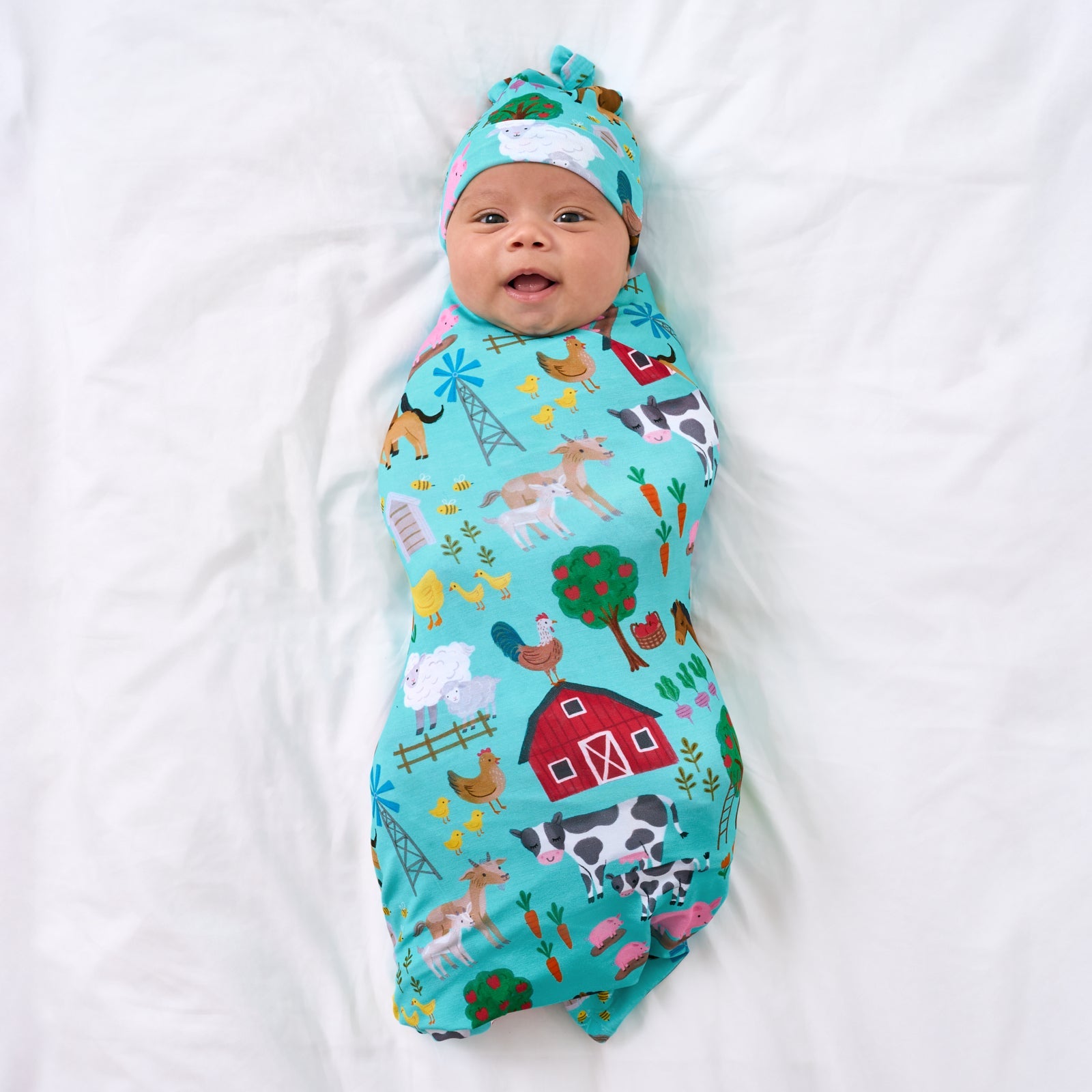 Blue Farm Fam Swaddle & Hat Set