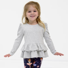 Light Heather Gray Ribbed Tiered Peplum Top