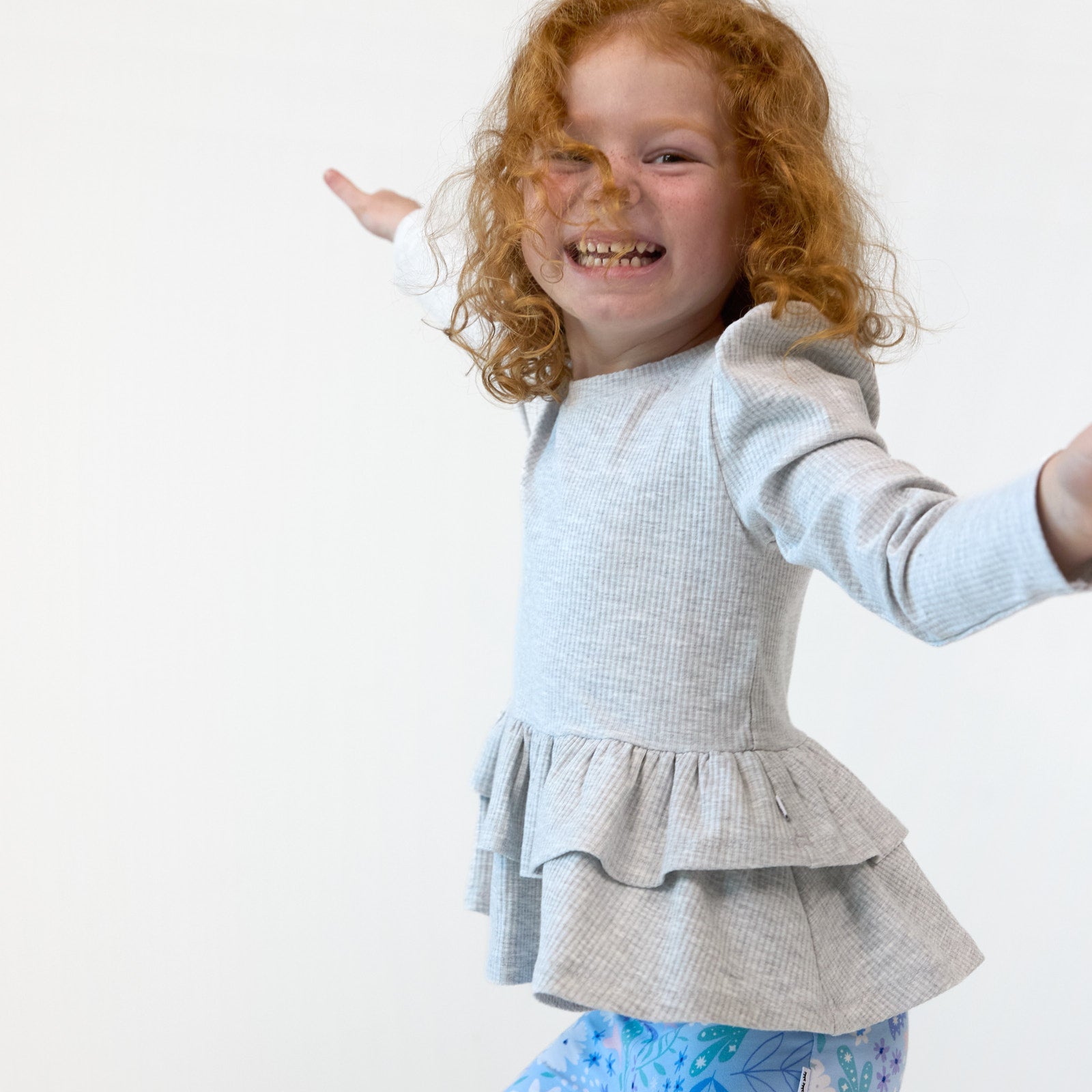 Light Heather Gray Ribbed Tiered Peplum Top