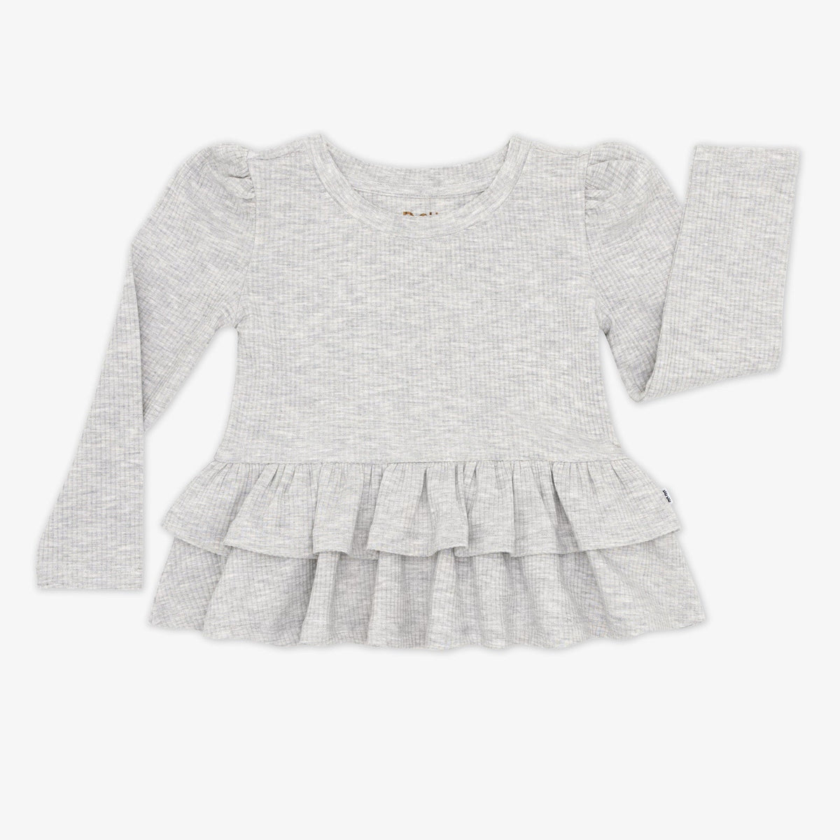 Light Heather Gray Ribbed Tiered Peplum Top