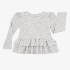 Light Heather Gray Ribbed Tiered Peplum Top