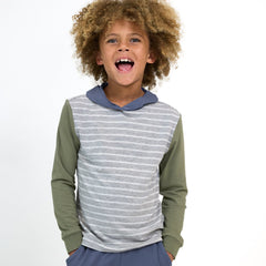 Light Heather Gray Stripes Relaxed Hooded Tee