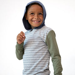 Light Heather Gray Stripes Relaxed Hooded Tee