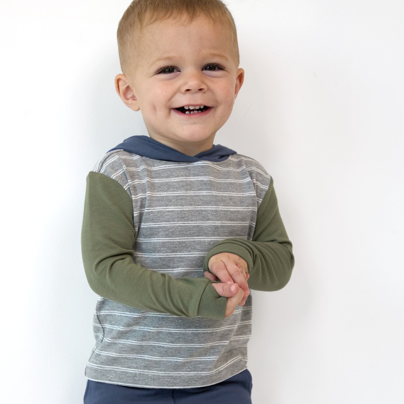 Light Heather Gray Stripes Relaxed Hooded Tee