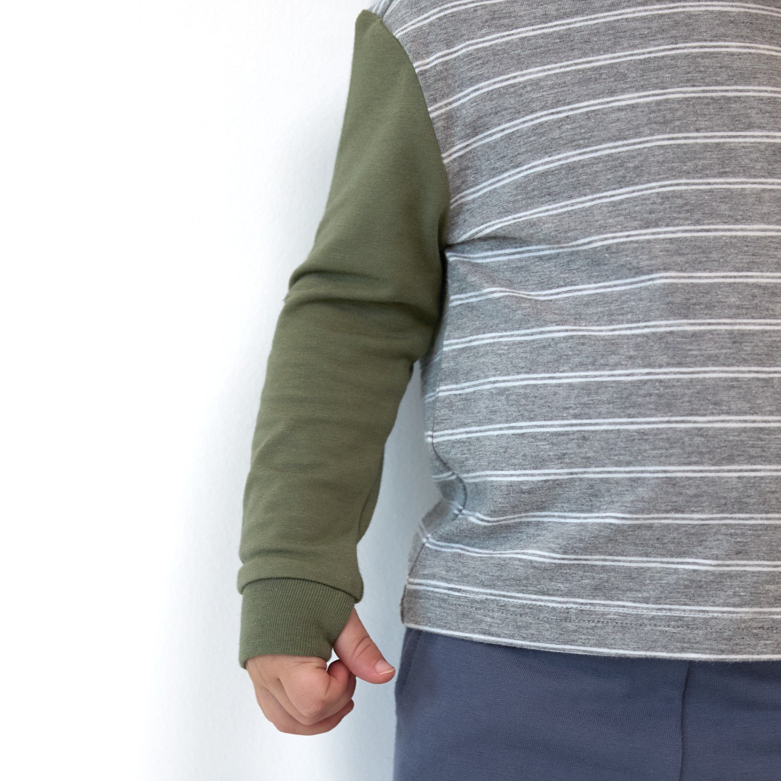 Light Heather Gray Stripes Relaxed Hooded Tee