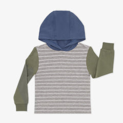 Light Heather Gray Stripes Relaxed Hooded Tee