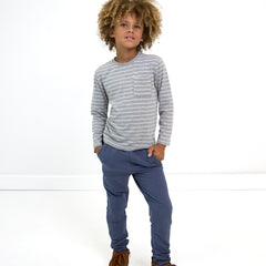 Light Heather Gray Stripes Relaxed Pocket Tee