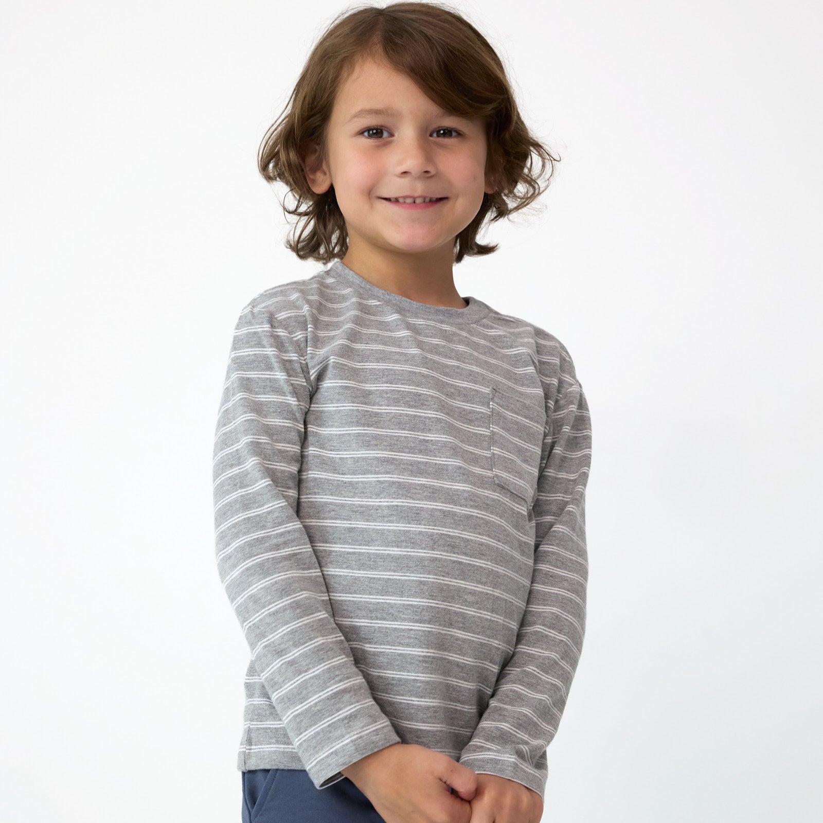 Light Heather Gray Stripes Relaxed Pocket Tee