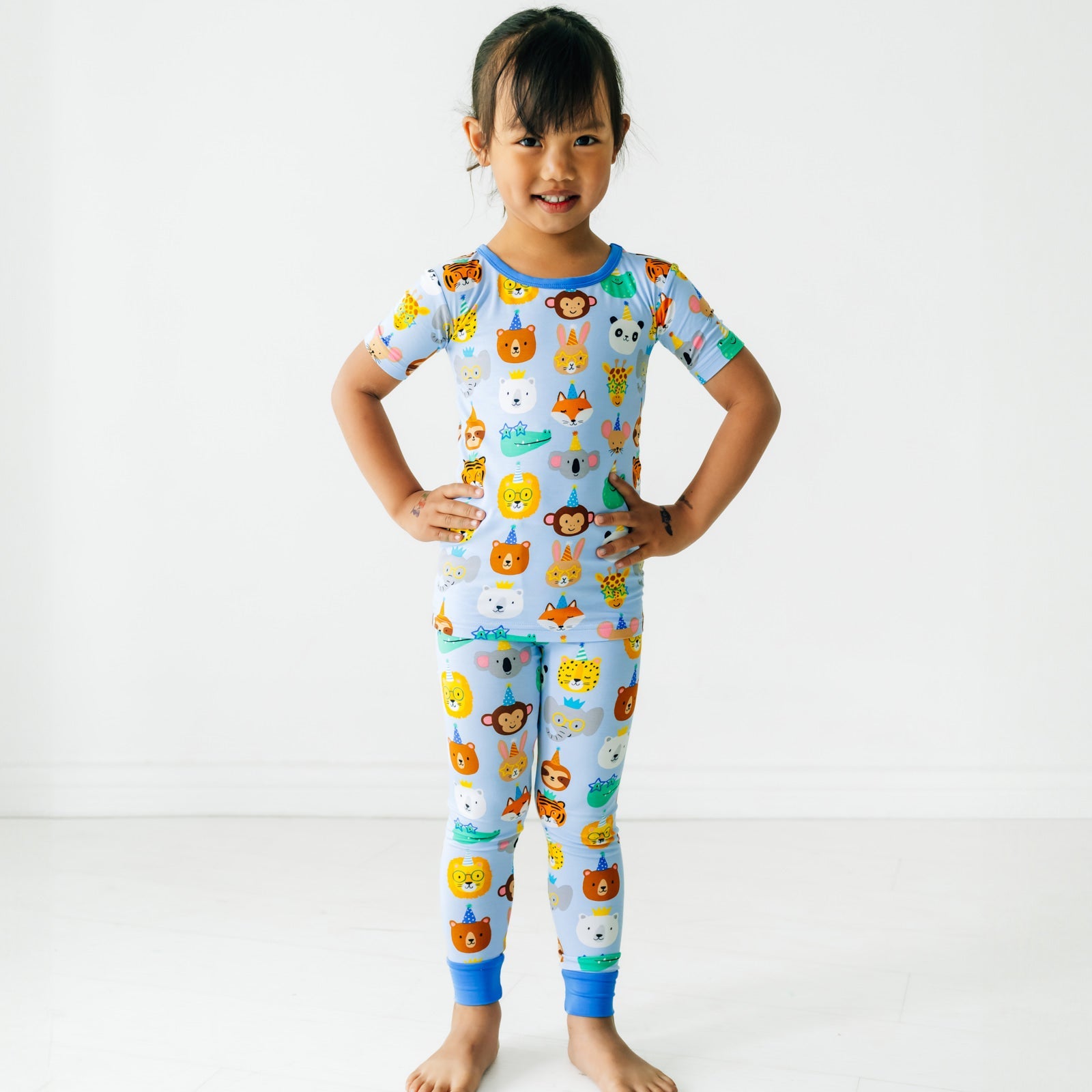 Blue Party Pals Two-Piece Short Sleeve Pajama Set