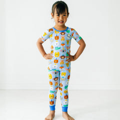 Blue Party Pals Two-Piece Short Sleeve Pajama Set