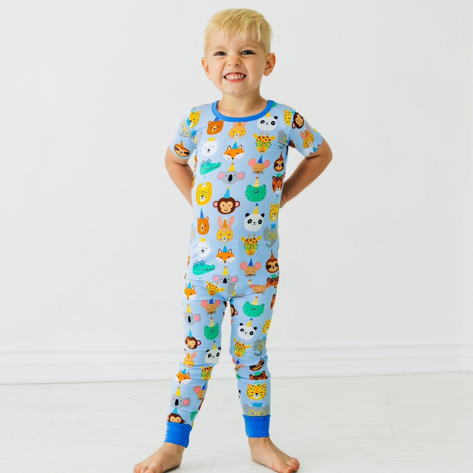 Blue Party Pals Two-Piece Short Sleeve Pajama Set