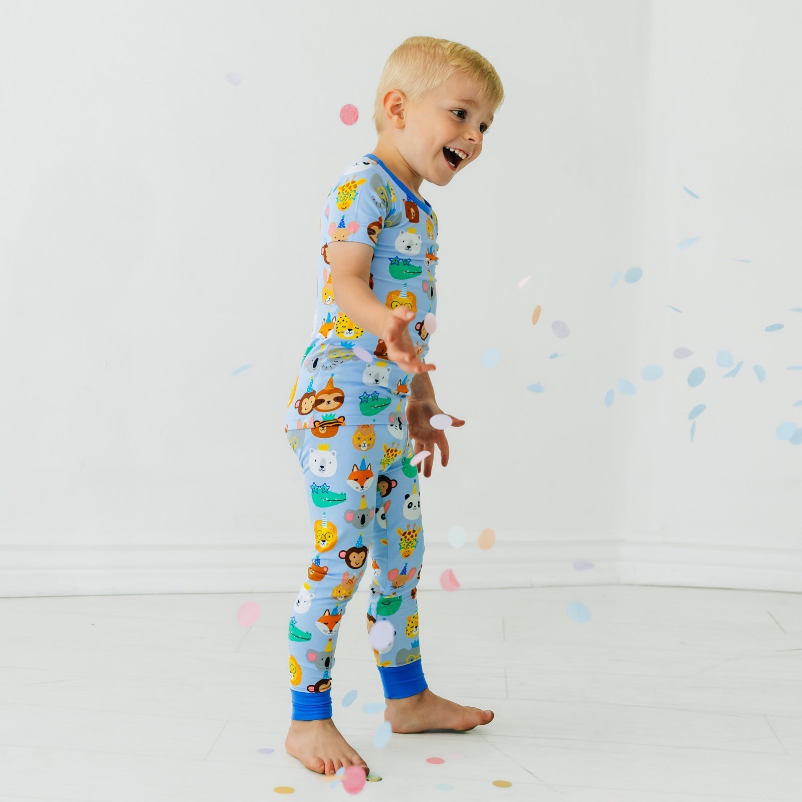 Blue Party Pals Two-Piece Short Sleeve Pajama Set