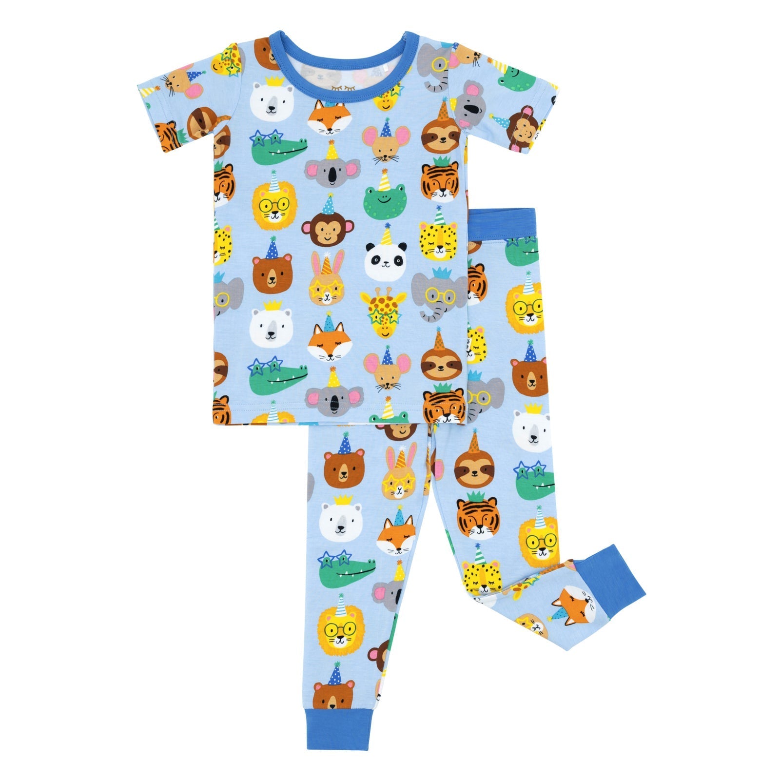 Blue Party Pals Two-Piece Short Sleeve Pajama Set