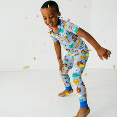 Blue Party Pals Two-Piece Short Sleeve Pajama Set