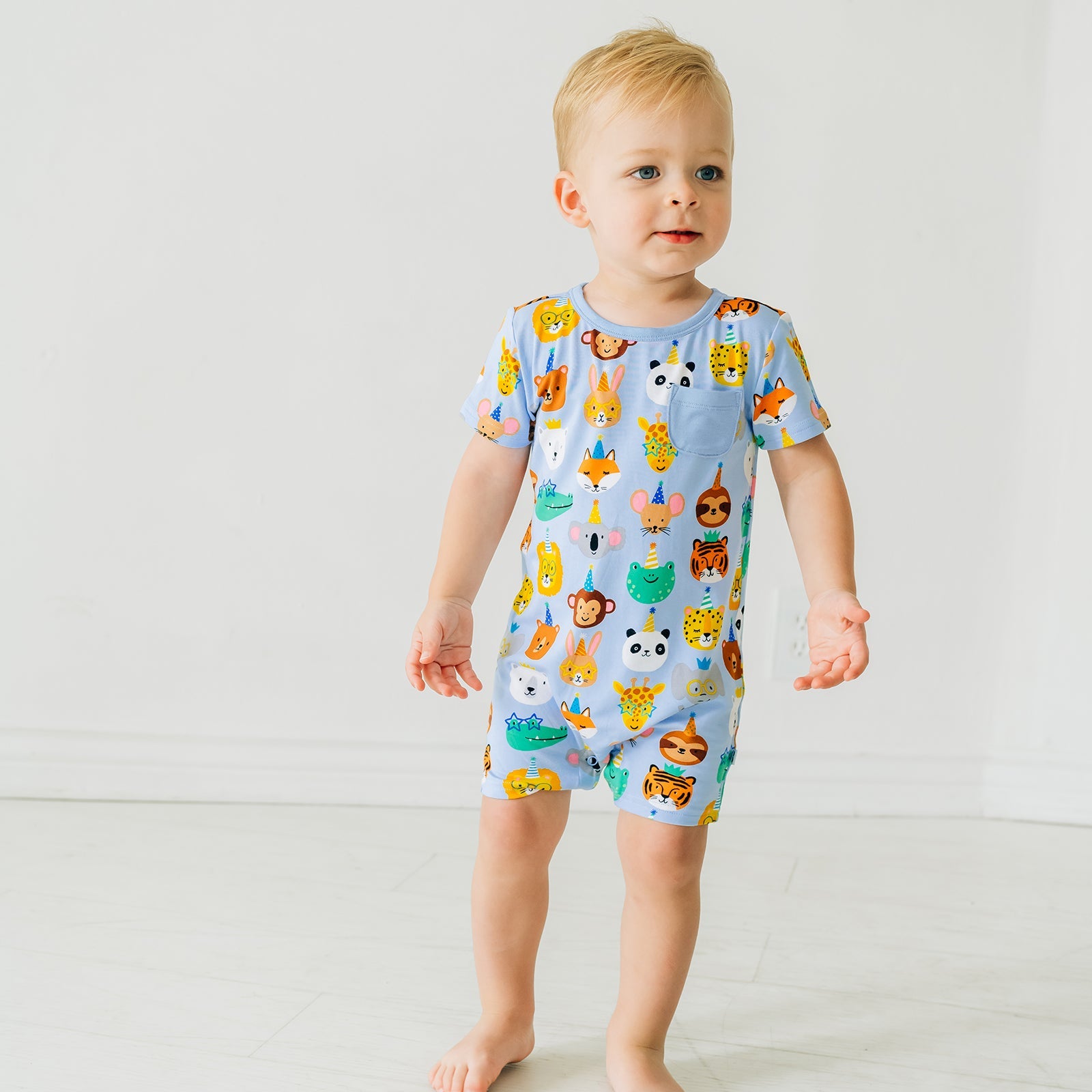 Blue Party Pals Pocket Shorty Romper