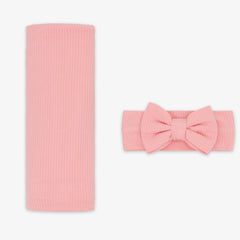 Bubblegum Ribbed Swaddle & Luxe Bow Headband Set