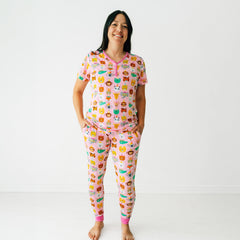 Pink Party Pals Women's Short Sleeve Pajama Top
