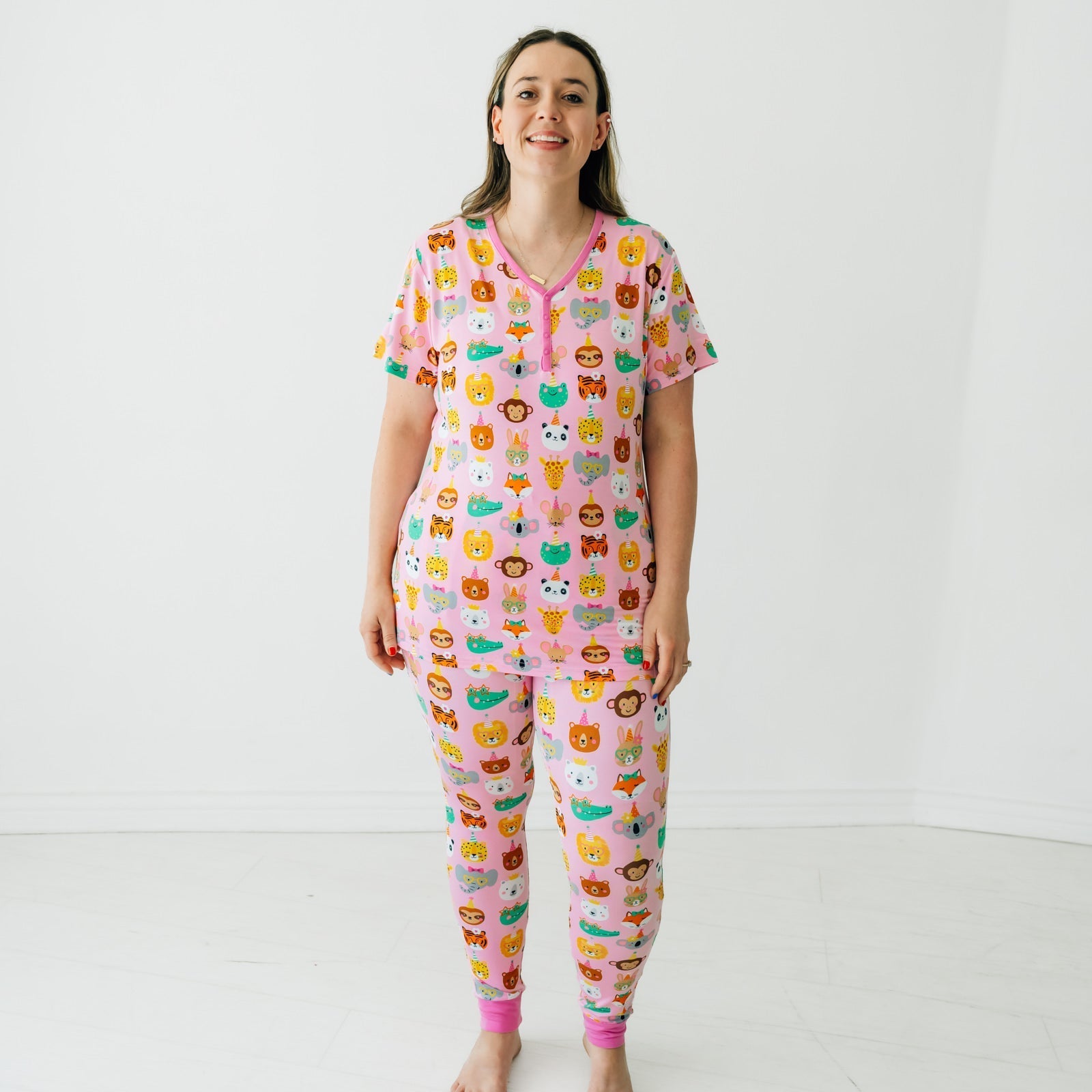 Pink Party Pals Women's Short Sleeve Pajama Top