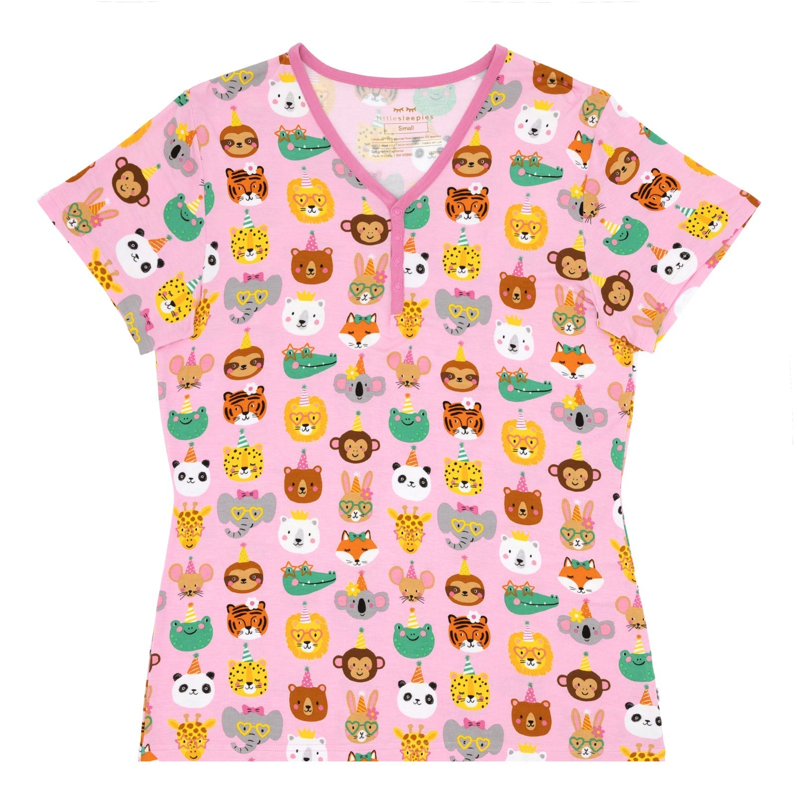 Pink Party Pals Women's Short Sleeve Pajama Top