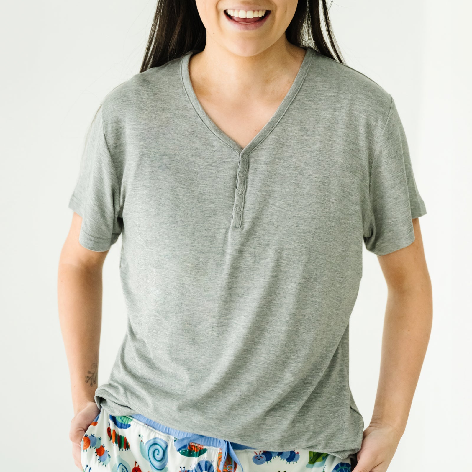 Heather Gray Women's Short Sleeve Pajama Top