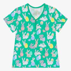 Green Hoppy Days Women's Short Sleeve Pajama Top