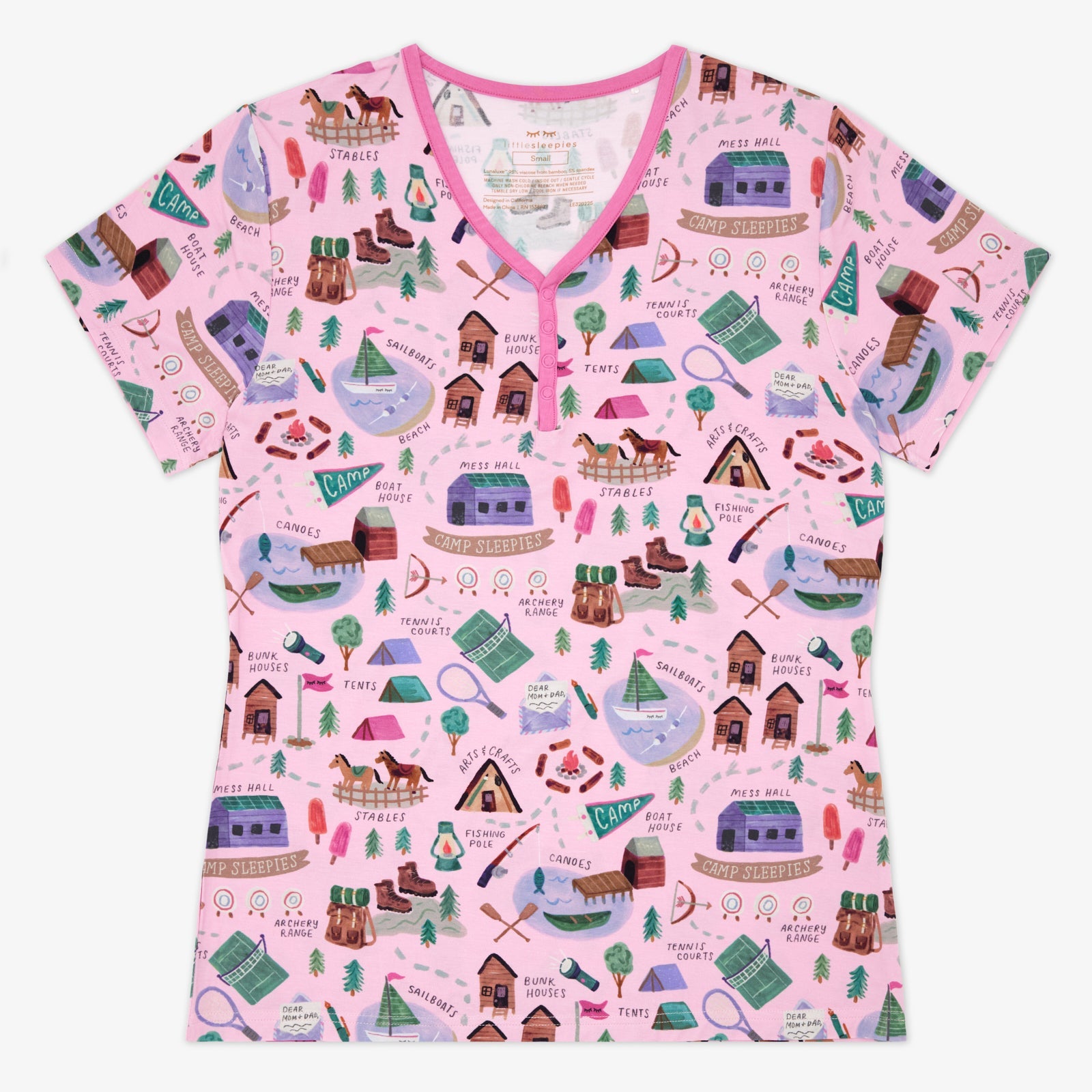 Pink Camp Sleepies Women's Short Sleeve Pajama Top