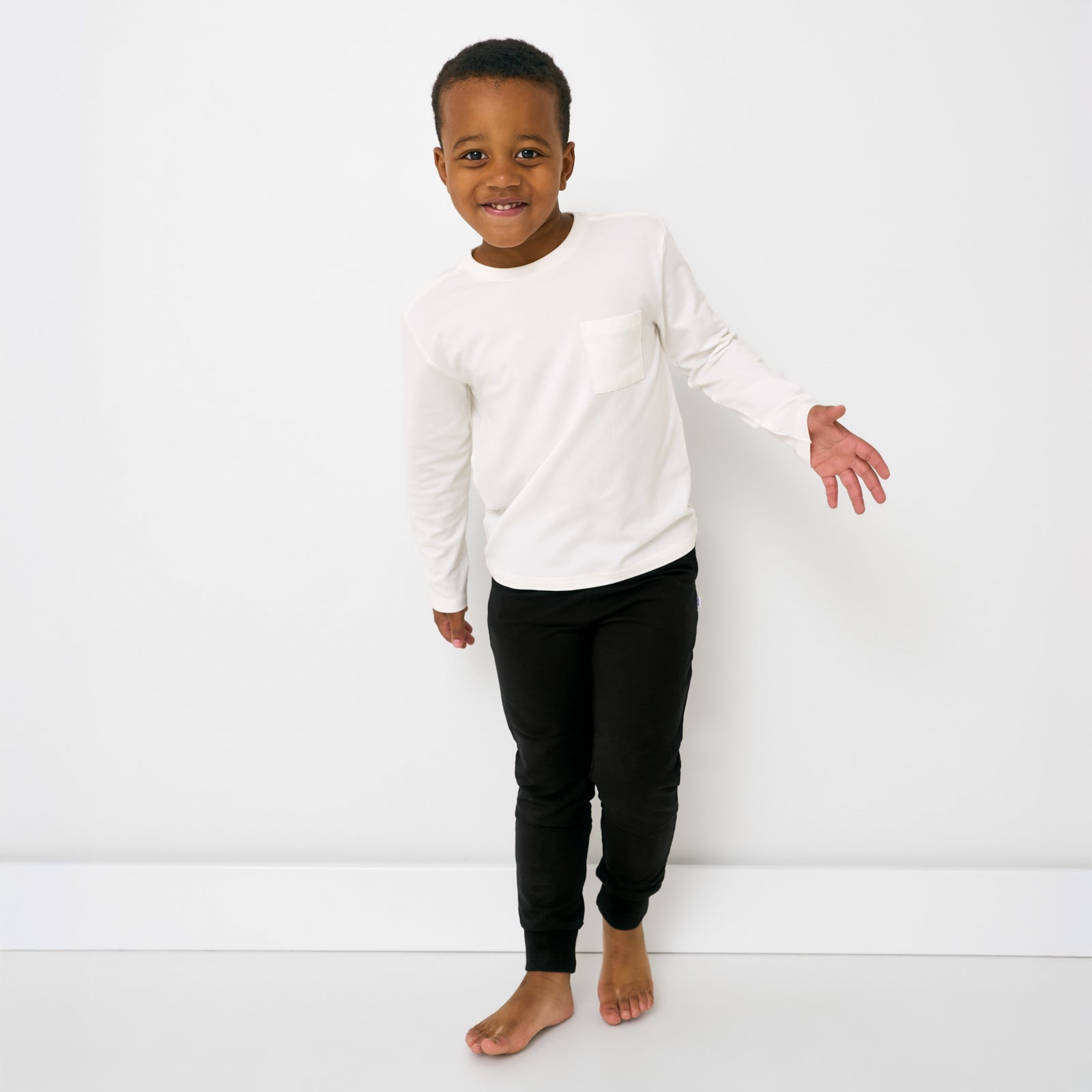 Soft White Long Sleeve Relaxed Pocket Tee