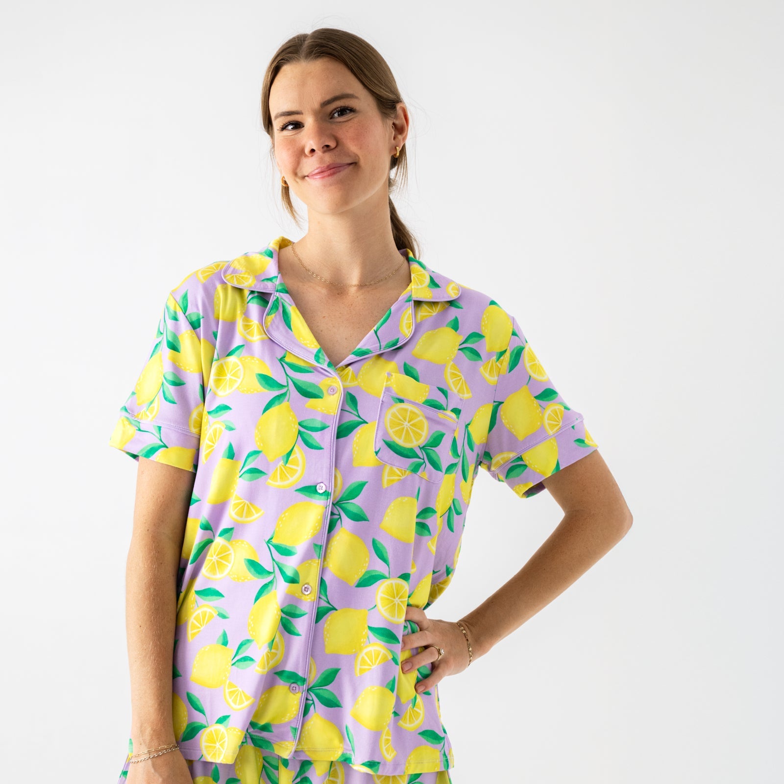 Lavender Sunny Citrus Women's Short Sleeve & Shorts Pajama Set