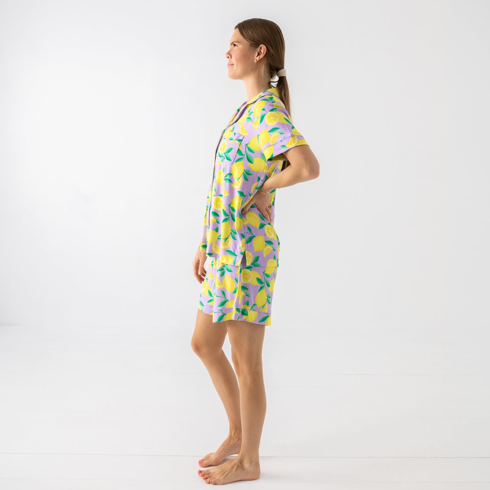 Lavender Sunny Citrus Women's Short Sleeve & Shorts Pajama Set