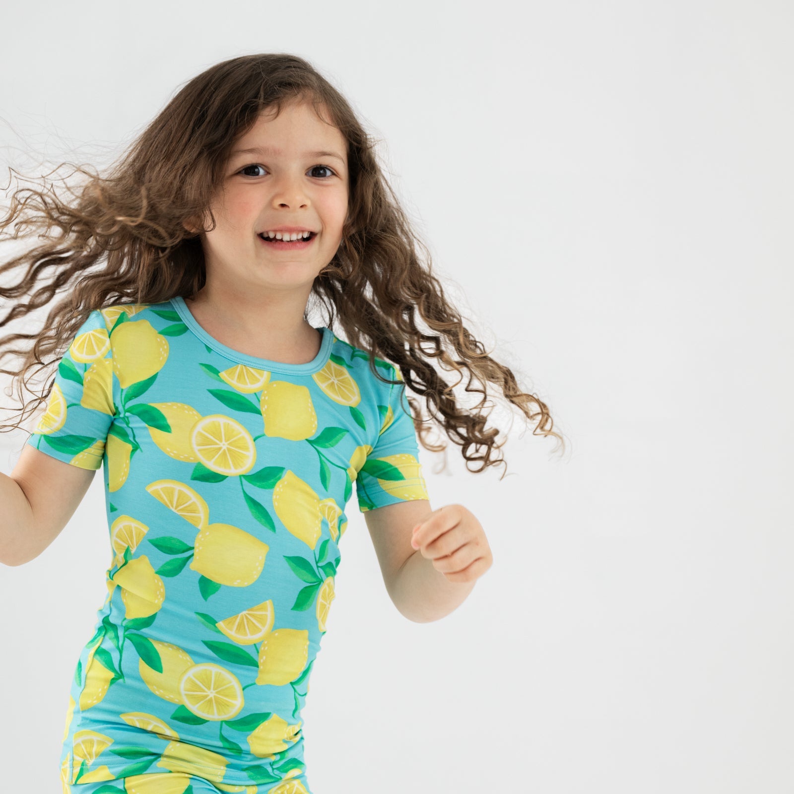 Blue Sunny Citrus Two-Piece Short Sleeve & Shorts Pajama Set