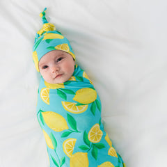 Blue Sunny Citrus Swaddle & Hat Set