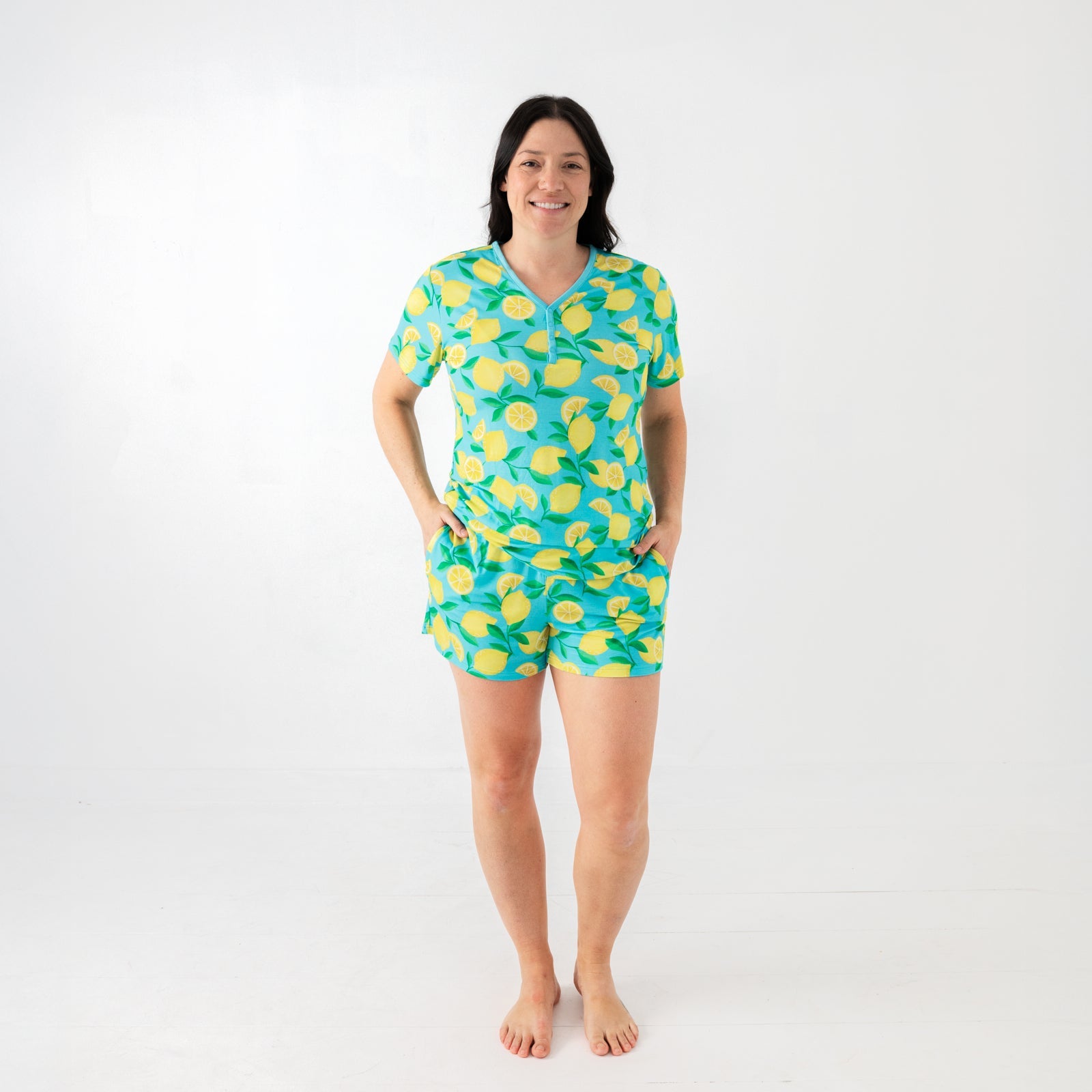 Blue Sunny Citrus Women's Short Sleeve Pajama Top