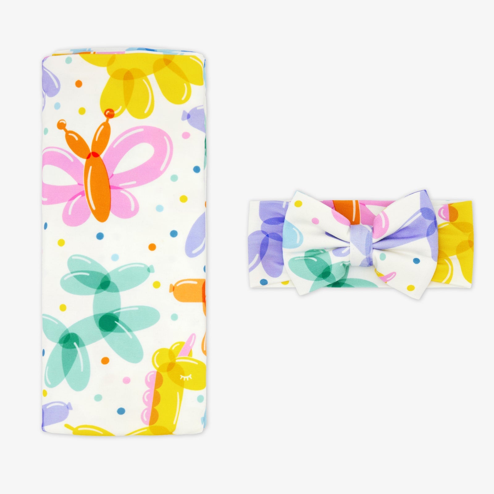 Balloon Bash Swaddle & Luxe Bow Headband Set