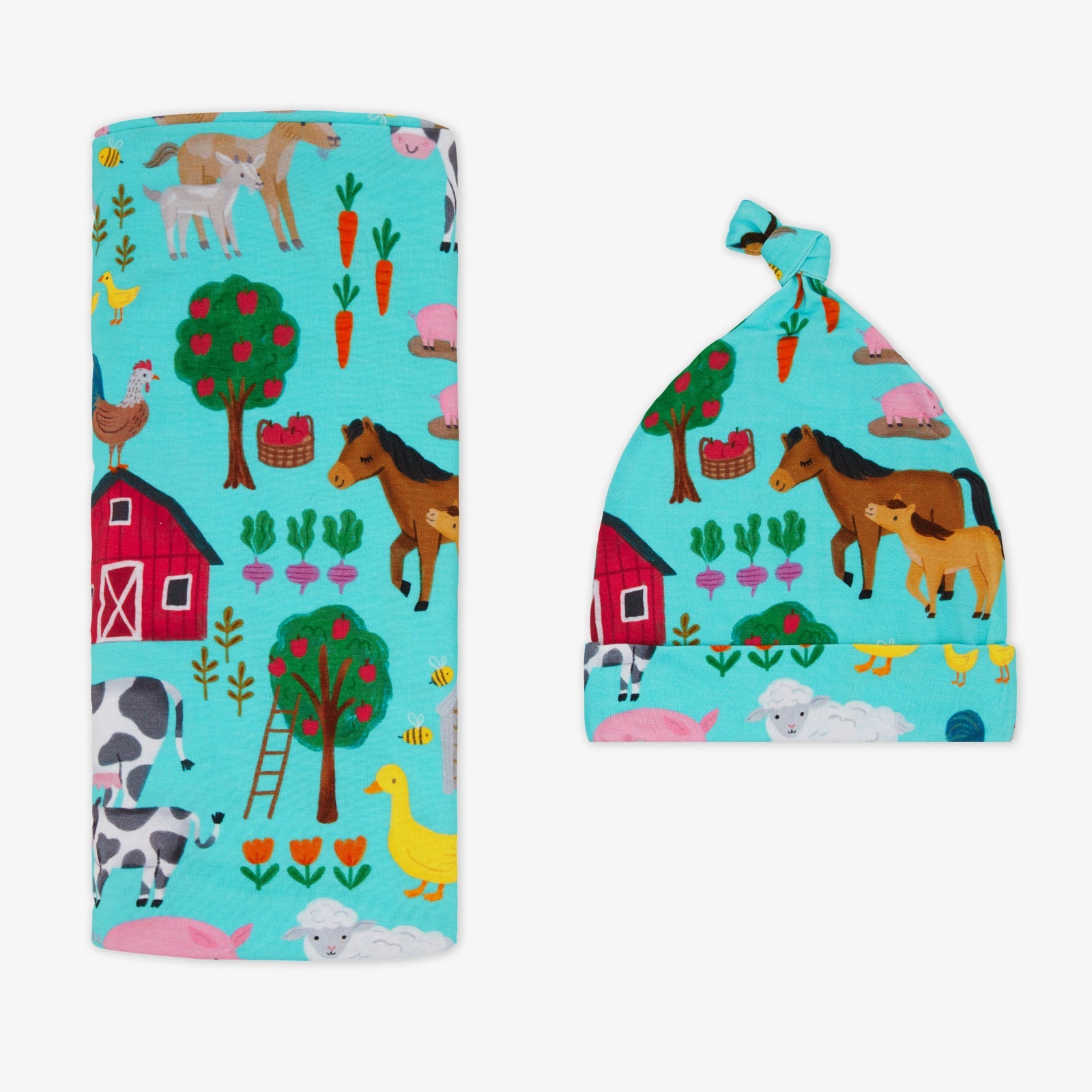 Blue Farm Fam Swaddle & Hat Set