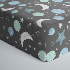 Blue To the Moon & Back Fitted Crib Sheet