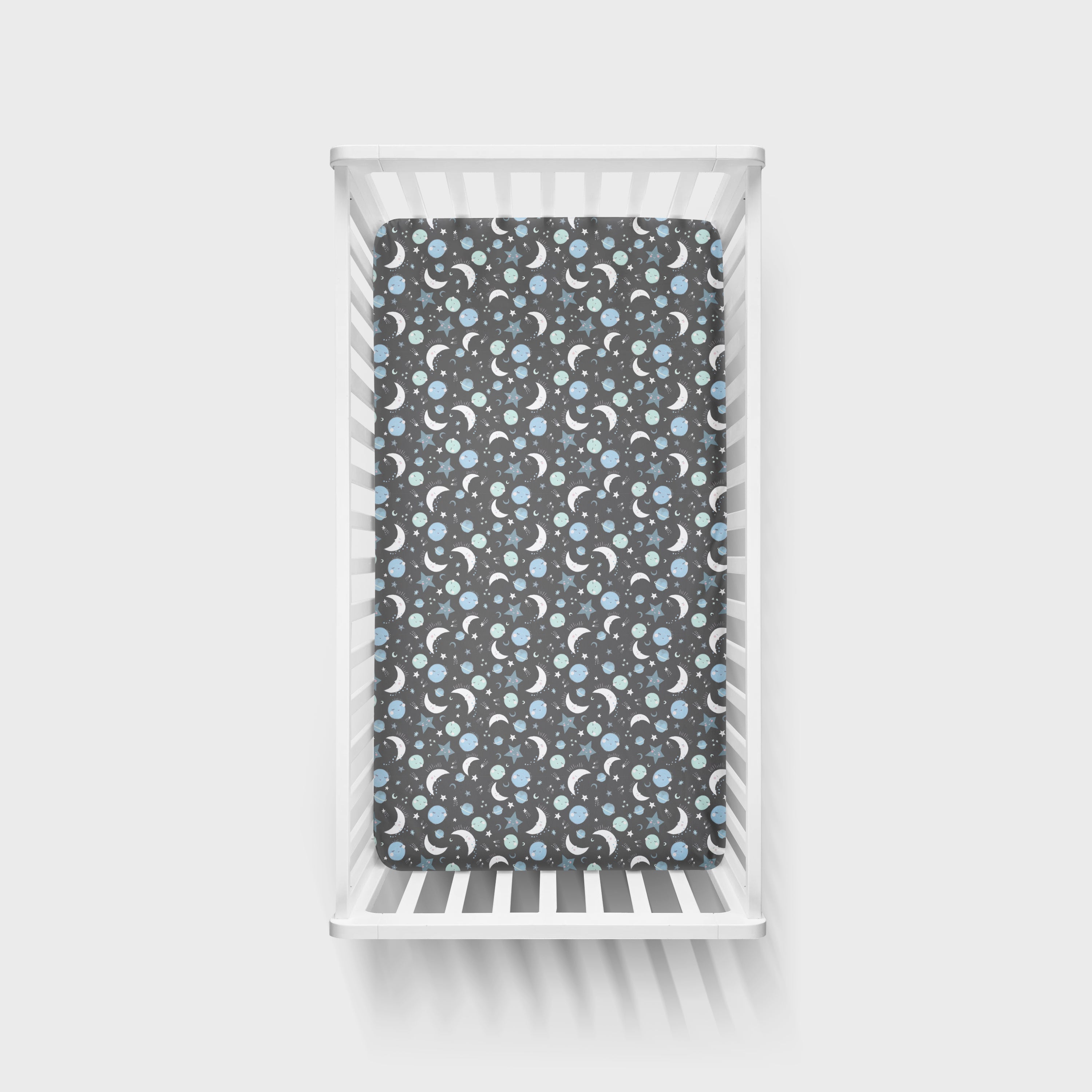 Blue To the Moon & Back Fitted Crib Sheet