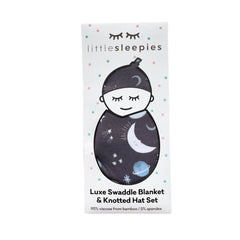 Blue To the Moon & Back Swaddle & Hat Set