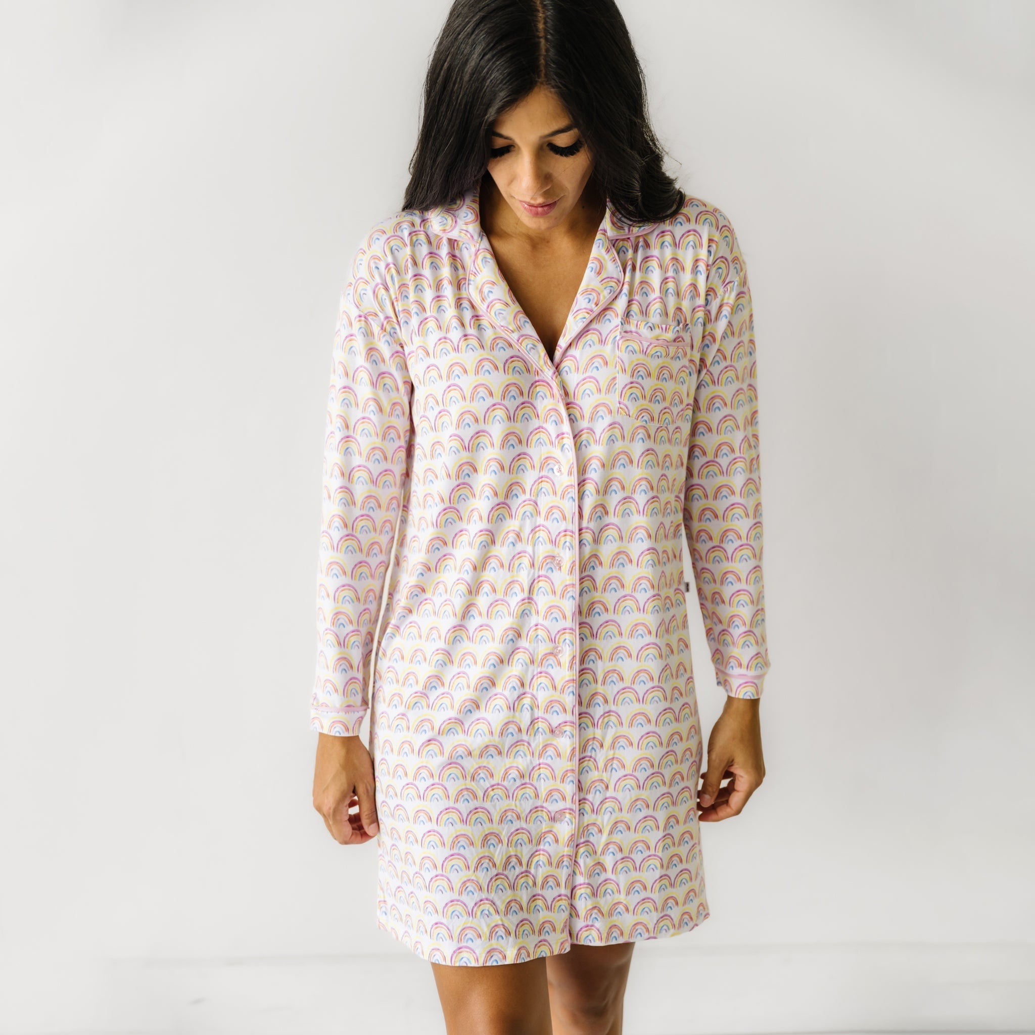 Pastel Rainbows Women's Long Sleeve Sleep Shirt