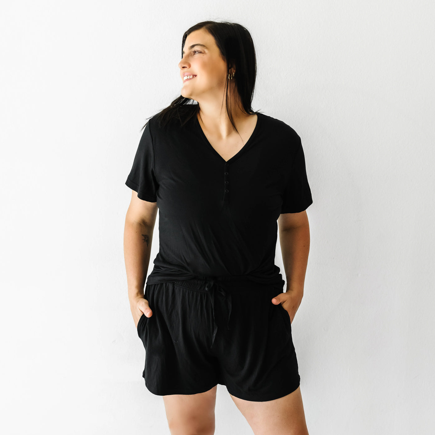 Black Women's Short Sleeve Pajama Top