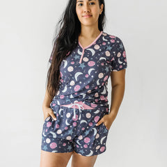 Pink To the Moon & Back Women's Short Sleeve Pajama Top