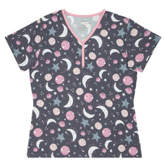 Pink To the Moon & Back Women's Short Sleeve Pajama Top