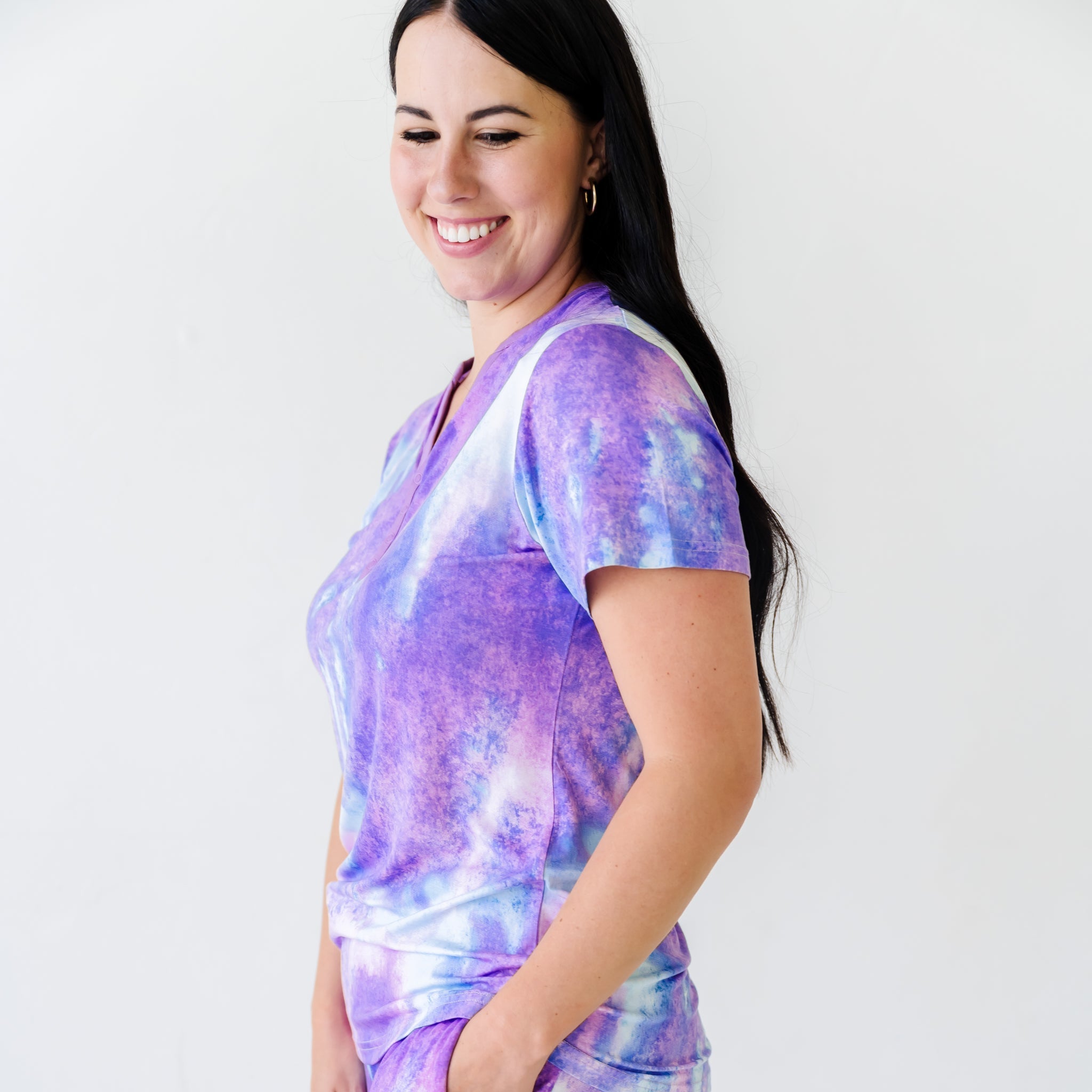 Purple Watercolor Women's Short Sleeve Pajama Top